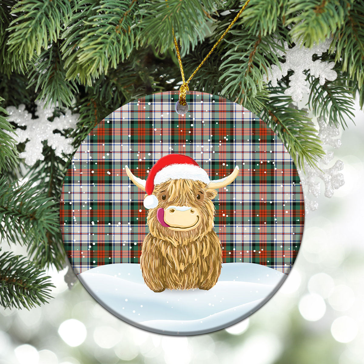 Clan MacDuff Dress Ancient Tartan Christmas Ceramic Ornament Highland Cows Style MM63 MacDuff Dress Ancient Tartan Tartan Ornament   