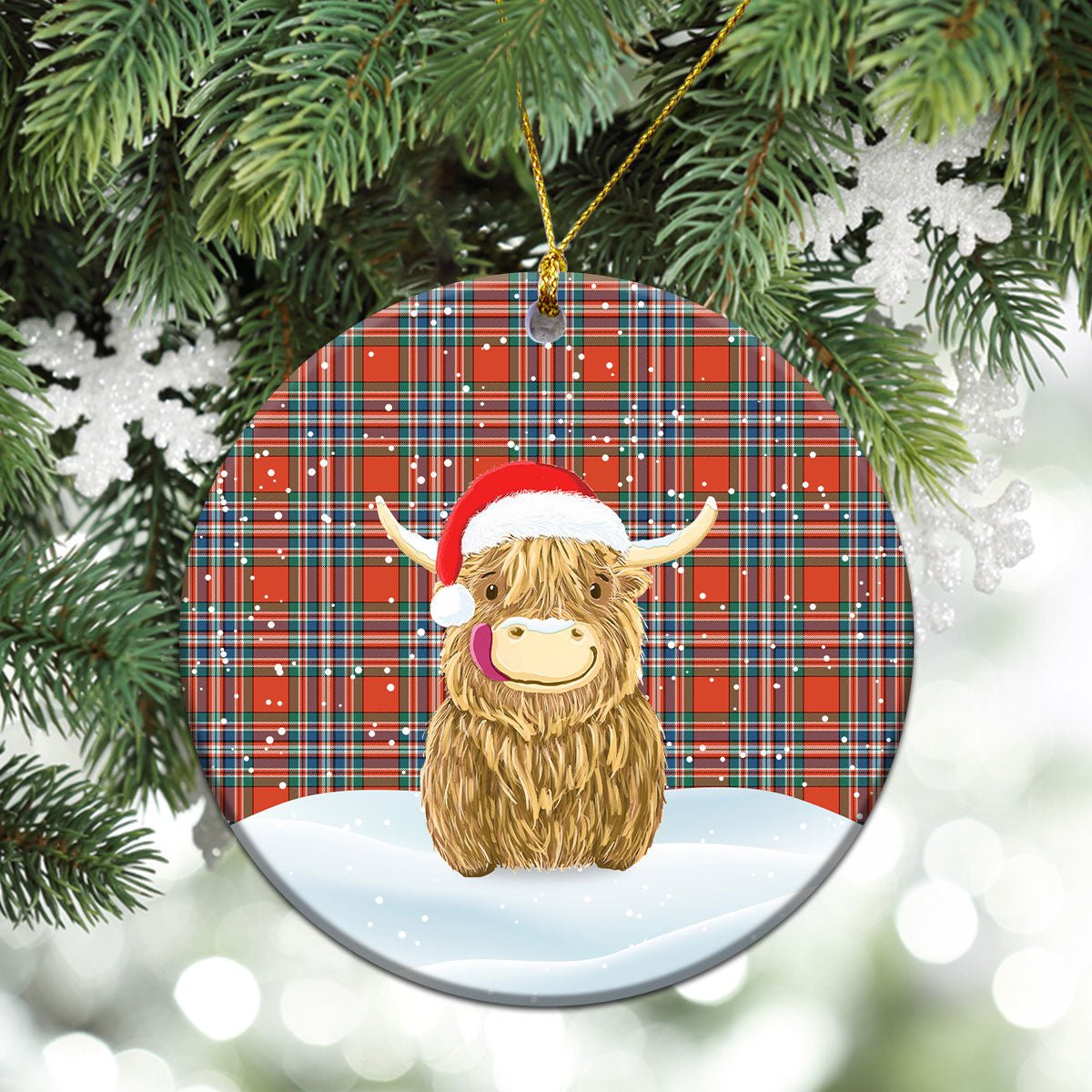 Clan MacFarlane Ancient Tartan Christmas Ceramic Ornament Highland Cows Style CD55 MacFarlane Ancient Tartan Tartan Ornament   