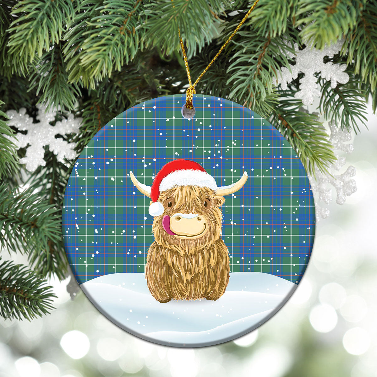 Clan MacIntyre Hunting Ancient Tartan Christmas Ceramic Ornament Highland Cows Style HA48 MacIntyre Hunting Ancient Tartan Tartan Ornament   