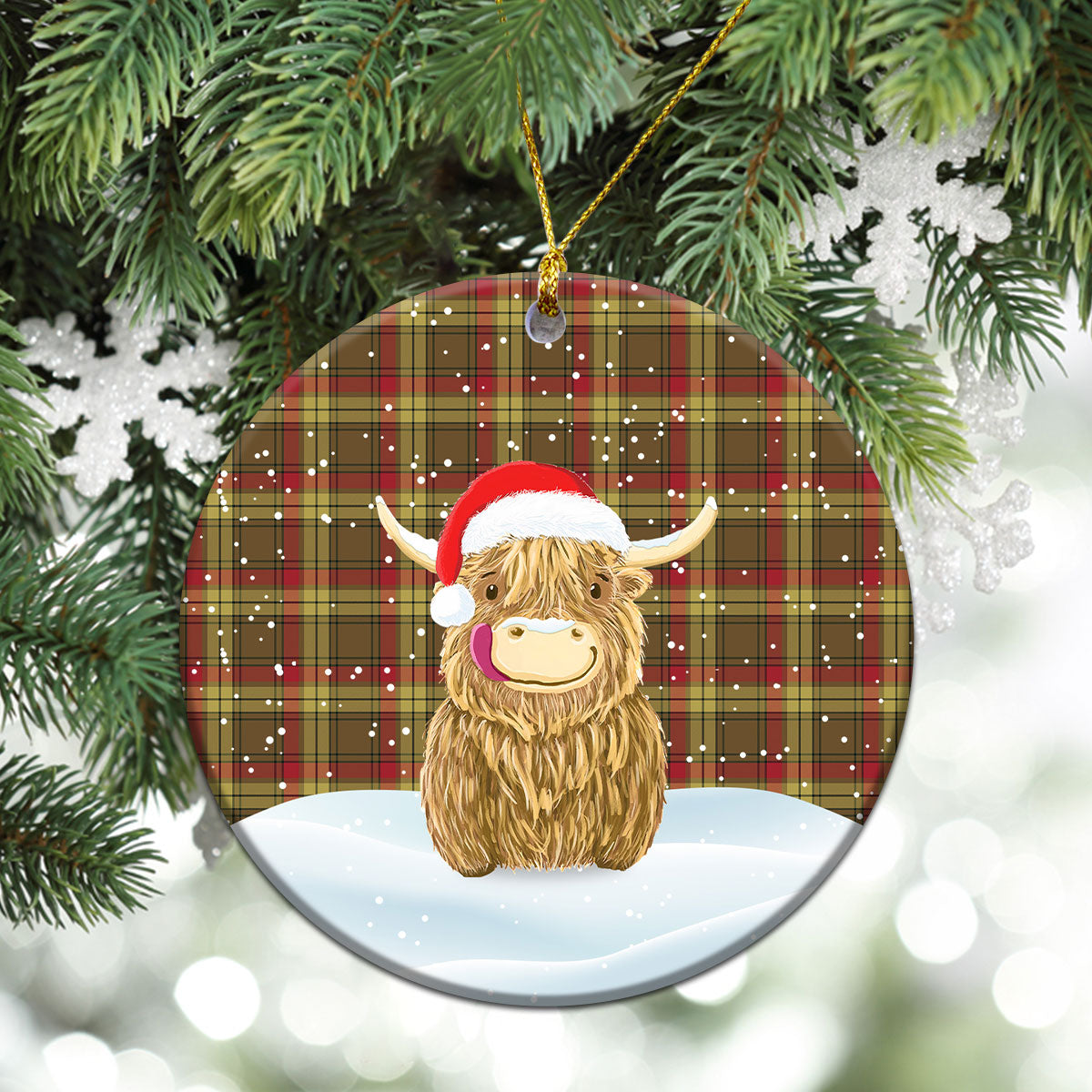 Clan MacMillan Old Weathered Tartan Christmas Ceramic Ornament Highland Cows Style XG28 MacMillan Old Weathered Tartan Tartan Ornament   