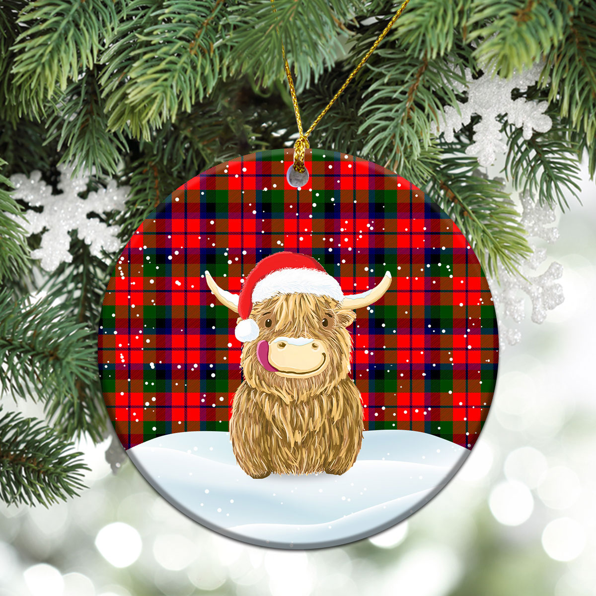 Clan MacNaughten Tartan Christmas Ceramic Ornament Highland Cows Style KQ45 MacNaughten Tartan Tartan Ornament   