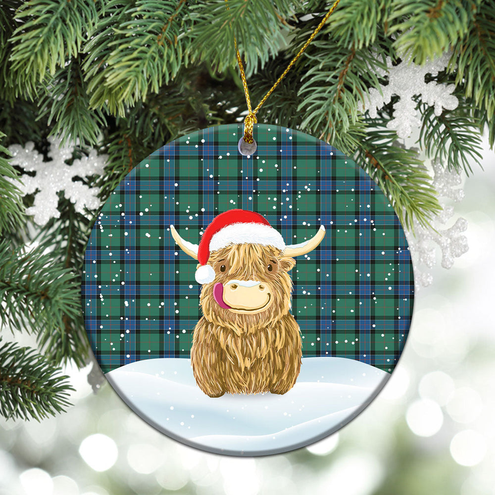 Clan Sinclair Hunting Ancient Tartan Christmas Ceramic Ornament Highland Cows Style TD97 Sinclair Hunting Ancient Tartan Tartan Ornament   