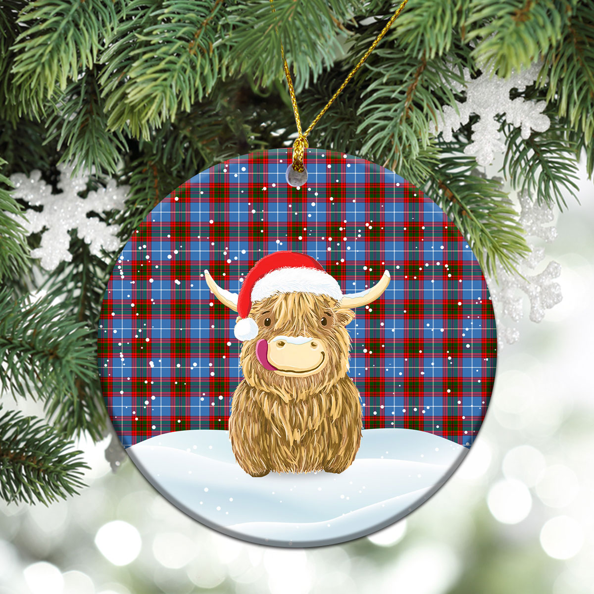 Clan Spalding Tartan Christmas Ceramic Ornament Highland Cows Style KY89 Spalding Tartan Tartan Ornament   
