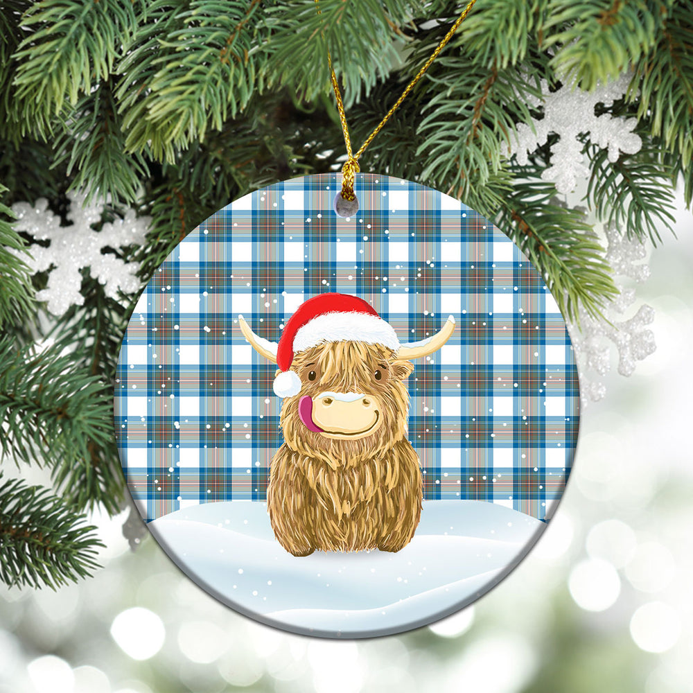 Clan Stewart Muted Blue Tartan Christmas Ceramic Ornament Highland Cows Style US37 Stewart Muted Blue Tartan Tartan Ornament   