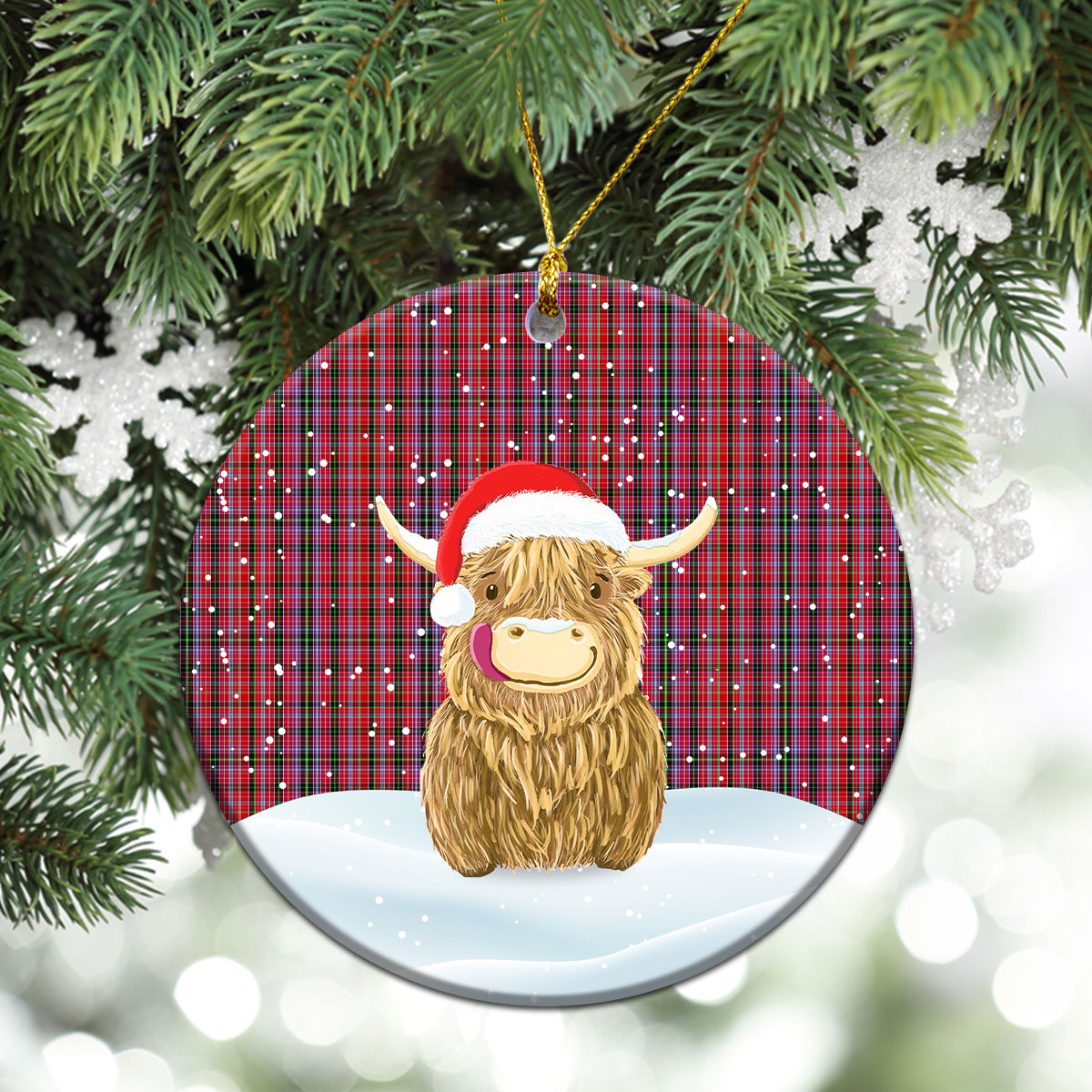 Clan Straiton Tartan Christmas Ceramic Ornament Highland Cows Style EX93 Straiton Tartan Tartan Ornament   