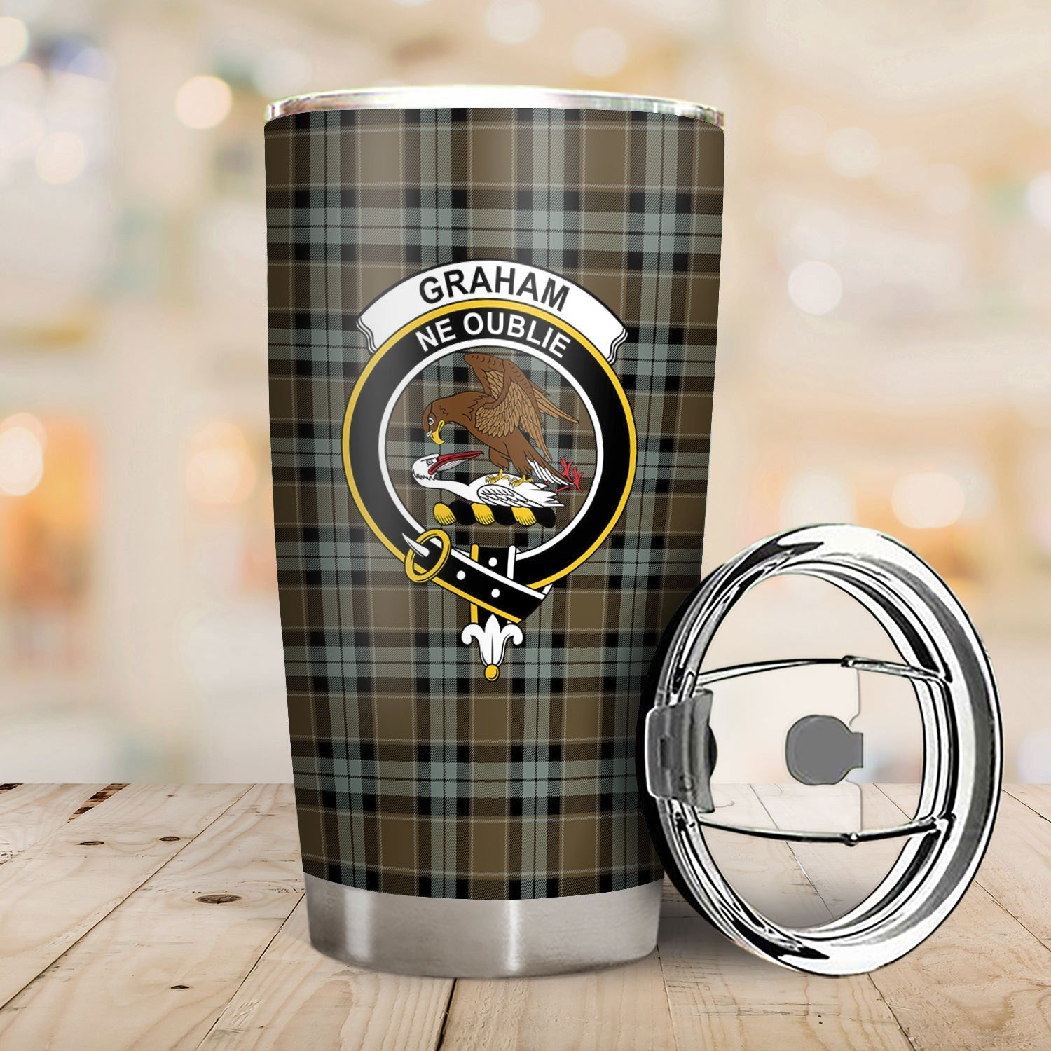 Clan Graham of Menteith Weathered Tartan Crest Tumbler QF30 Clan Graham Tartan Today   