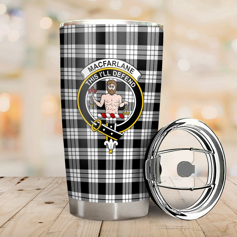Clan MacFarlane Black _ White Tartan Crest Tumbler GK44 Clan MacFarlane Tartan Today   