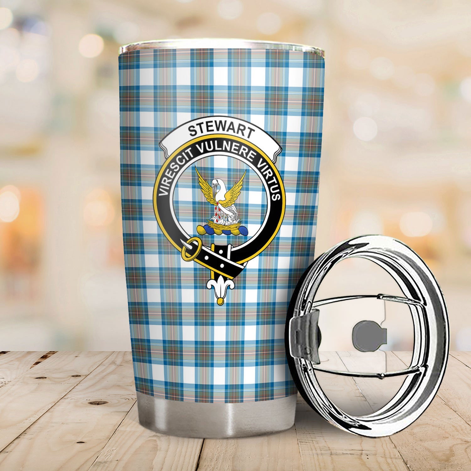 Clan Stewart Muted Blue Tartan Crest Tumbler UO35 Clan Stewart Tartan Today   