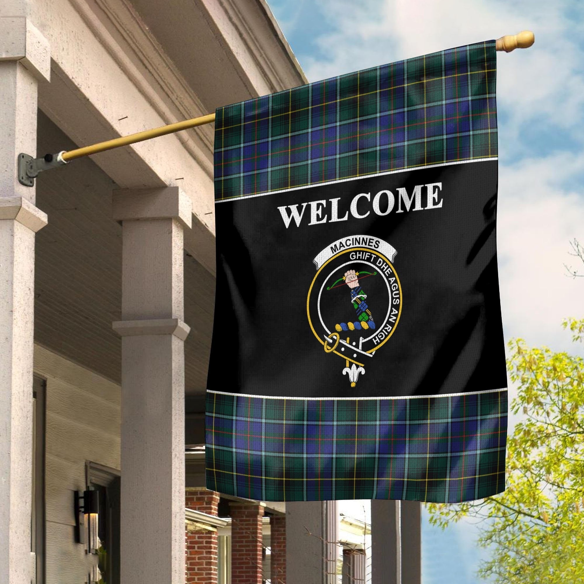 Clan MacInnes Tartan Crest Black Garden Flag SP77 Clan MacInnes Tartan Today   