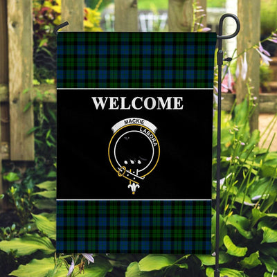 Clan MacKie Tartan Crest Black Garden Flag