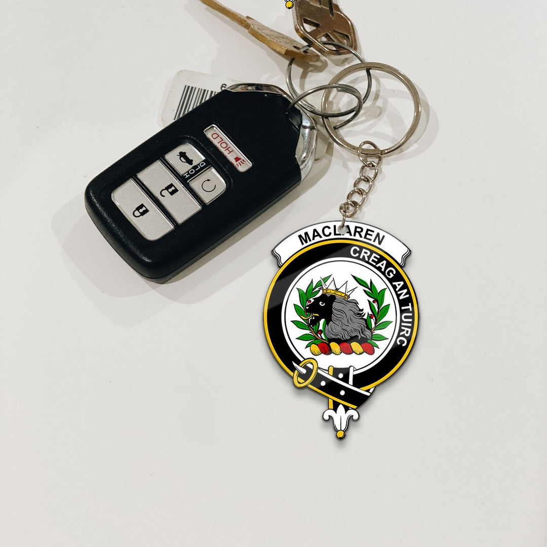 Clan MacLaren Tartan Crest Keychain LL25 Clan Hall Tartan Today   