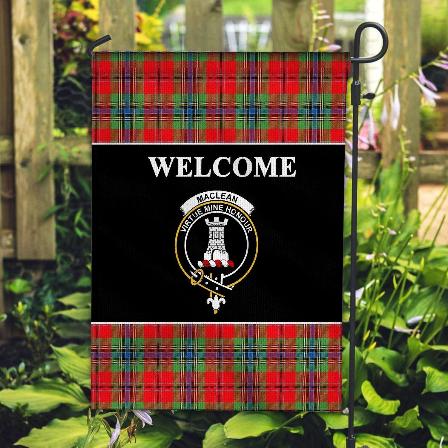 Clan MacLean Tartan Crest Black Garden Flag KG56 Clan Garden Tartan Today   
