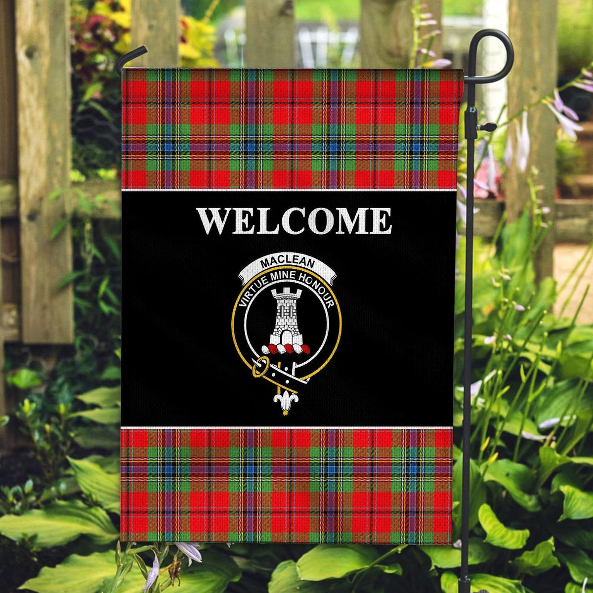 Clan MacLean Tartan Crest Black Garden Flag KG56 Clan Garden Tartan Today   