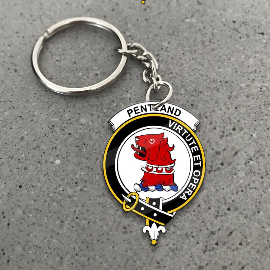 Clan Pentland Tartan Crest Keychain