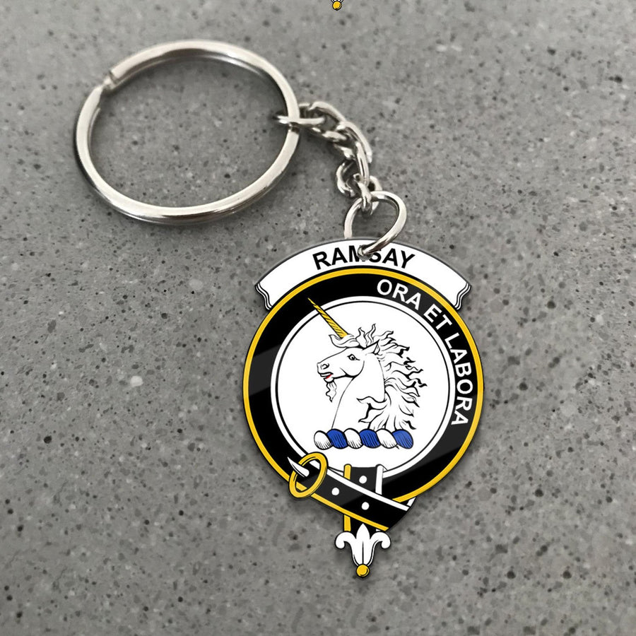 Clan Ramsay Tartan Crest Keychain