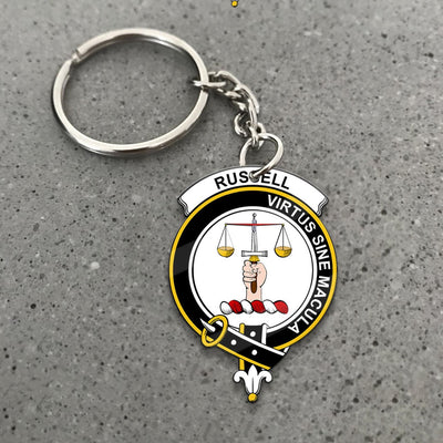 Clan Russell Tartan Crest Keychain