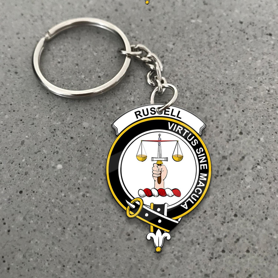 Clan Russell Tartan Crest Keychain