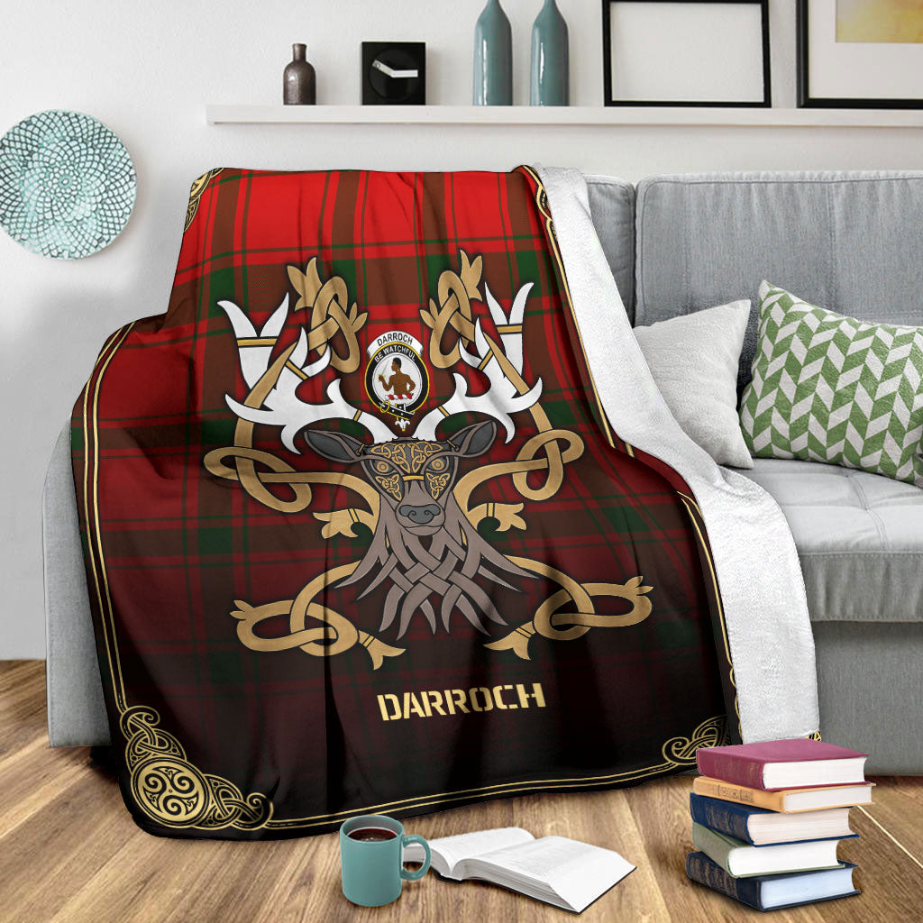 Clan Darroch (Gourock) Tartan Crest Premium Blanket Celtic Stag Style AX61 Clan Darroch Tartan Today   