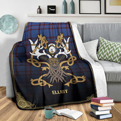 Clan Elliot Modern Tartan Crest Premium Blanket Celtic Stag Style HE40 Clan Elliot Tartan Today   