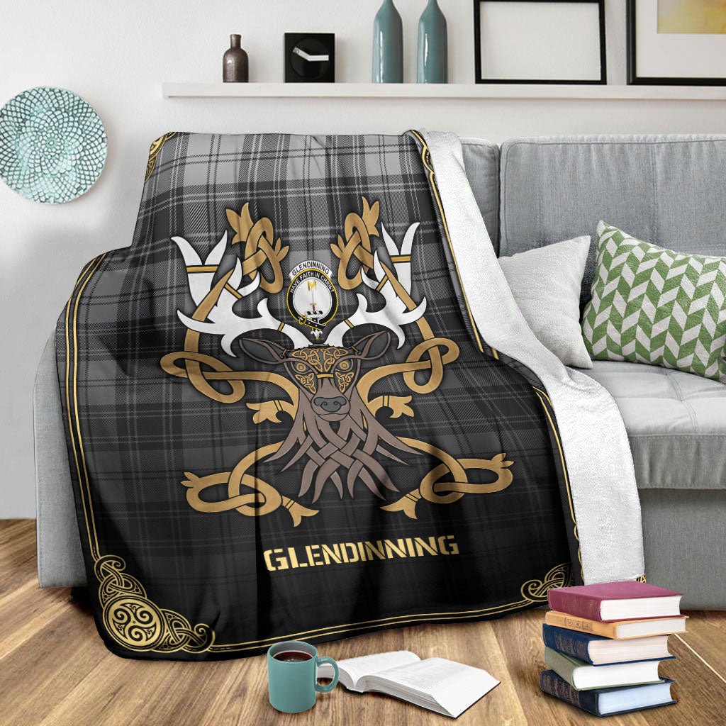 Clan Glendinning Tartan Crest Premium Blanket Celtic Stag Style OM20 Clan Glen Tartan Today   