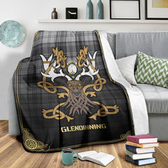 Clan Glendinning Tartan Crest Premium Blanket Celtic Stag Style OM20 Clan Glen Tartan Today   