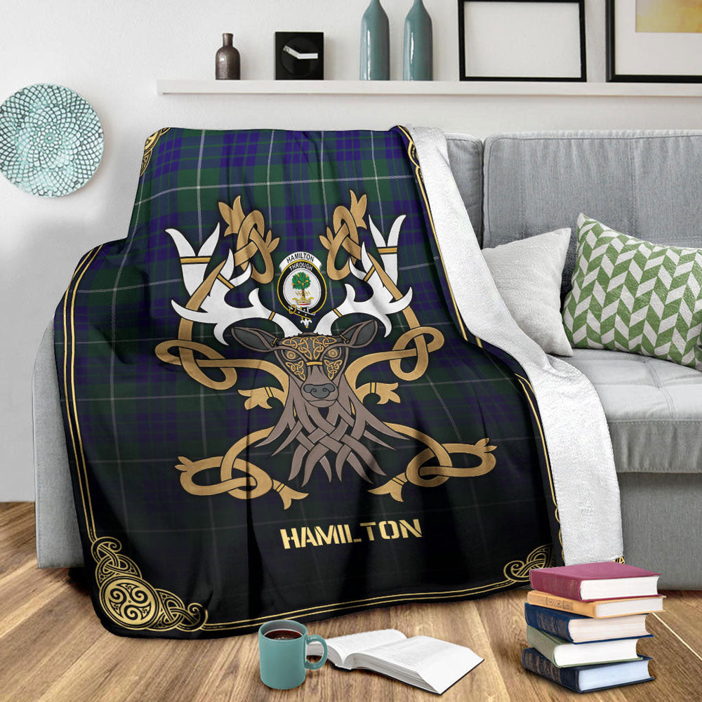 Clan Hamilton Hunting Modern Tartan Crest Premium Blanket Celtic Stag Style GM41 Clan Hamilton Tartan Today   