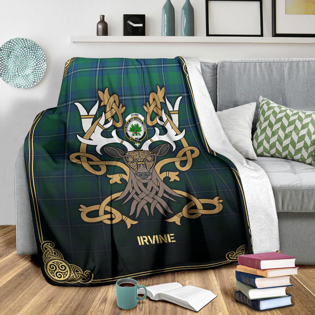 Clan Irvine Ancient Tartan Crest Premium Blanket Celtic Stag Style JL45 Clan Irvine Tartan Today   