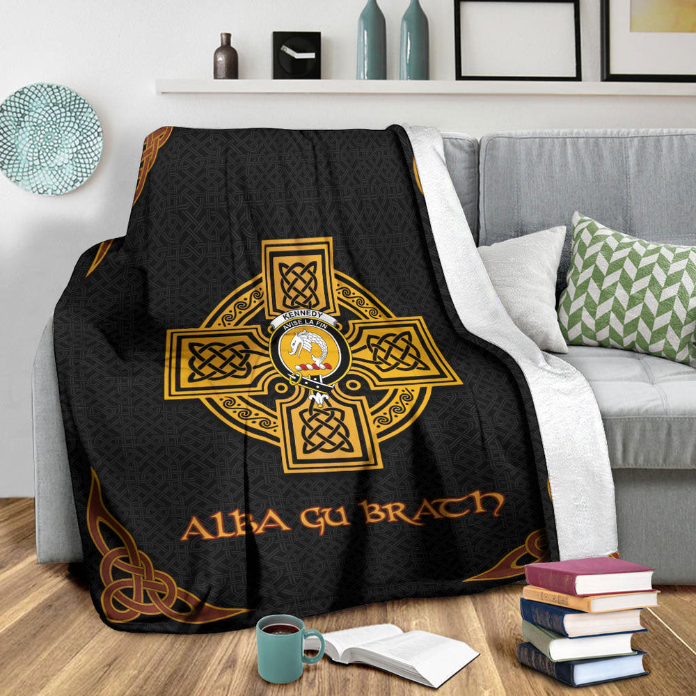 Kennedy Clan Crest Premium Blanket Black  Celtic Cross Style GK39 Clan Ross Tartan Today   