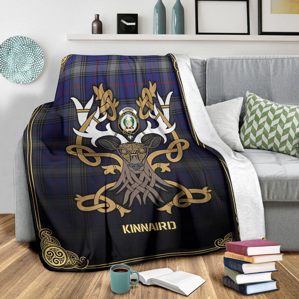 Clan Kinnaird Tartan Crest Premium Blanket Celtic Stag Style RC28 Clan Kinnaird Tartan Today   