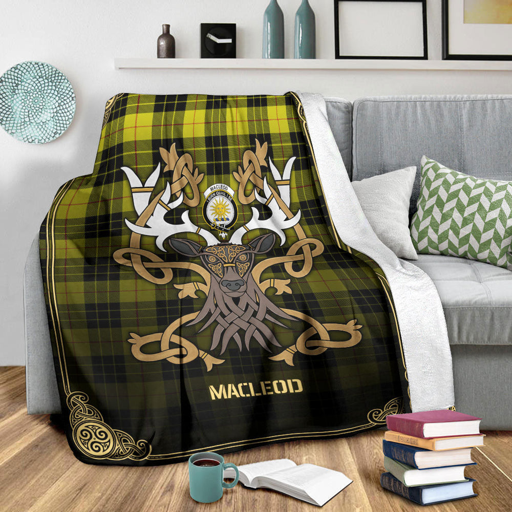 Clan MacLeod of Lewis Modern Tartan Crest Premium Blanket Celtic Stag Style TE40 Clan Hall Tartan Today   