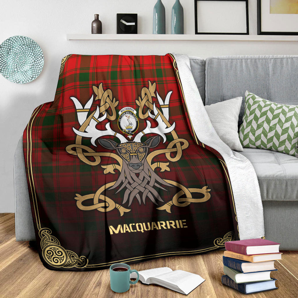 Clan MacQuarrie Tartan Crest Premium Blanket Celtic Stag Style XV27 Clan MacQuarrie Tartan Today   