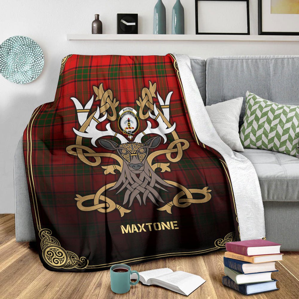 Clan Maxtone Tartan Crest Premium Blanket Celtic Stag Style FL36 Clan Maxtone Tartan Today   