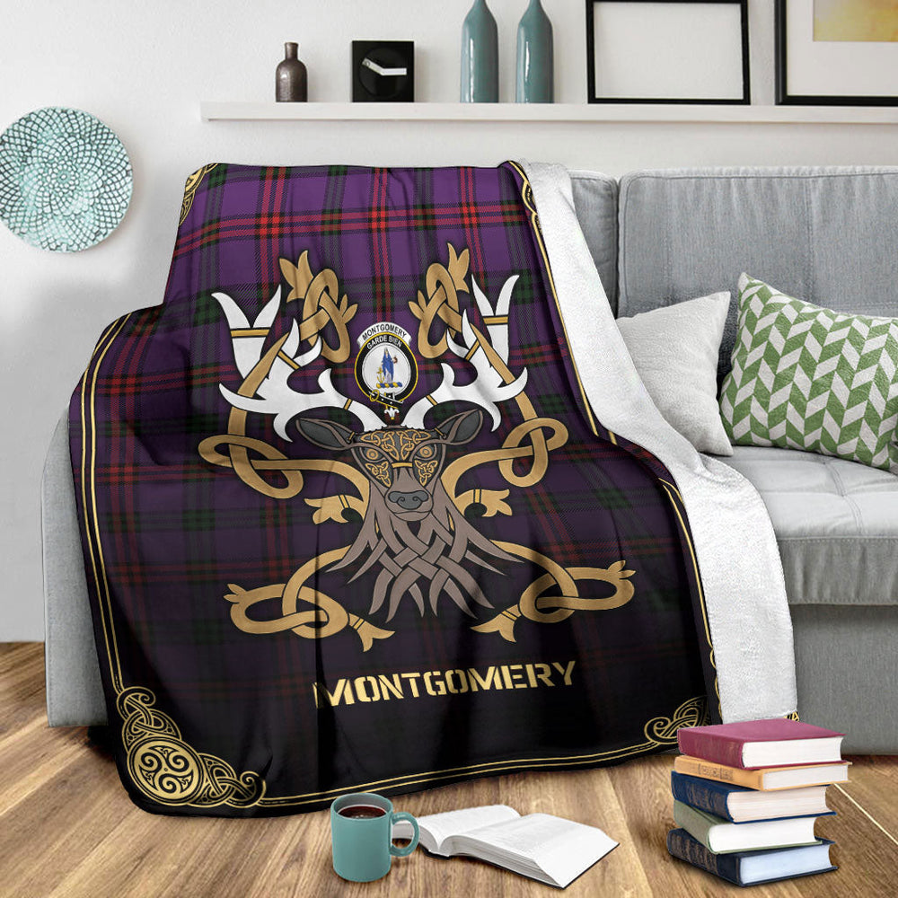 Clan Montgomery Modern Tartan Crest Premium Blanket Celtic Stag Style UG97 Clan Montgomery Tartan Today   