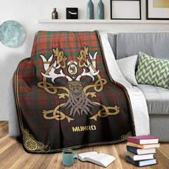 Clan Munro Ancient Tartan Crest Premium Blanket Celtic Stag Style YC89 Clan Munro Tartan Today   