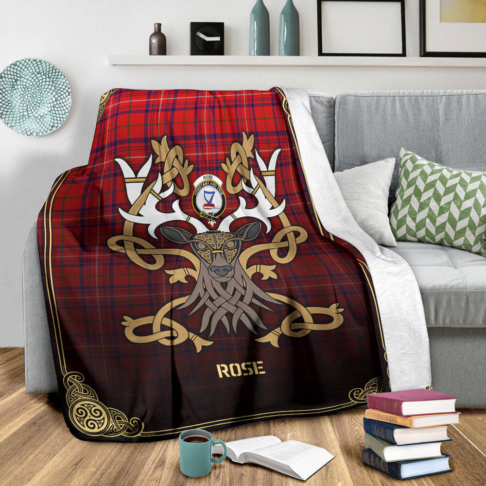 Clan Rose Modern Tartan Crest Premium Blanket Celtic Stag Style QF30 Clan Rose Tartan Today   