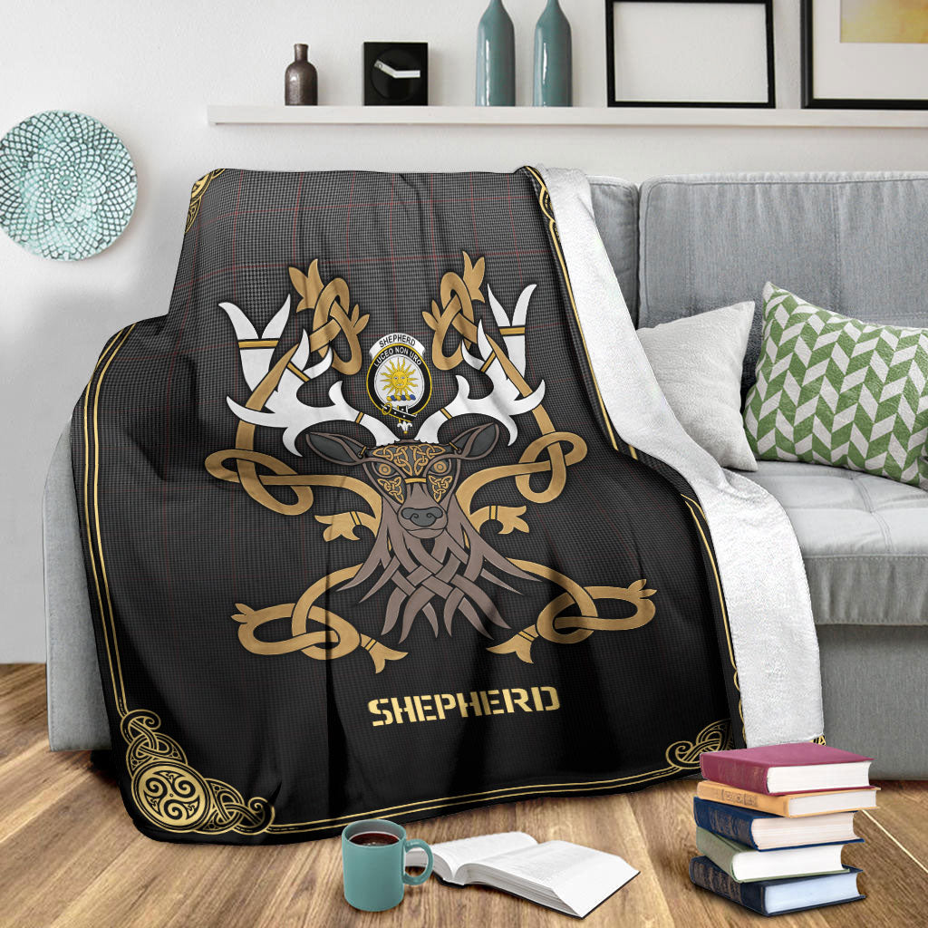 Clan Shepherd Tartan Crest Premium Blanket Celtic Stag Style AP59 Clan Shepherd Tartan Today   