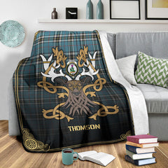 Clan Thomson Blue Tartan Crest Premium Blanket Celtic Stag Style ZB13 Clan Thomson Tartan Today   