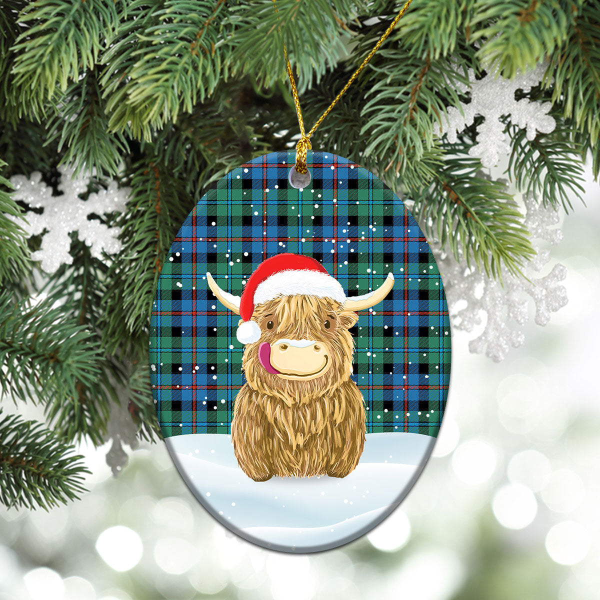 Clan Campbell of Cawdor Ancient Tartan Christmas Ceramic Ornament Highland Cows Style PB84 Campbell of Cawdor Ancient Tartan Tartan Ornament   