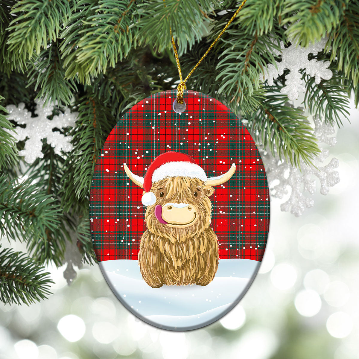 Clan Cheyne Tartan Christmas Ceramic Ornament Highland Cows Style WH42 Cheyne Tartan Tartan Ornament   