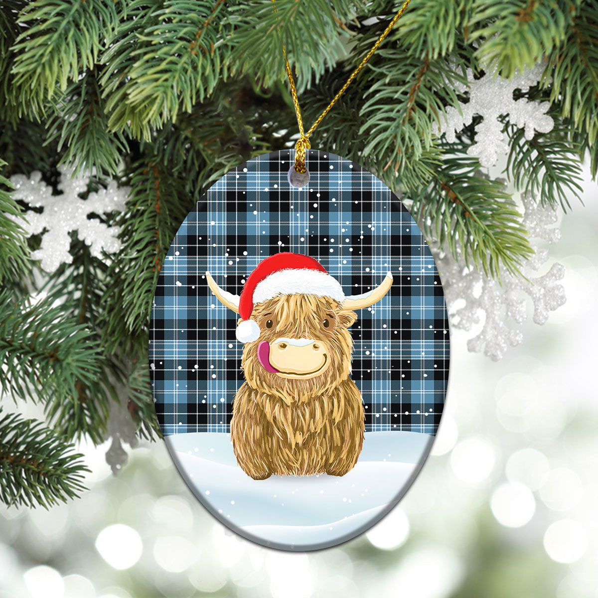 Clan Clark Ancient Tartan Christmas Ceramic Ornament Highland Cows Style WU20 Clark Ancient Tartan Tartan Ornament   