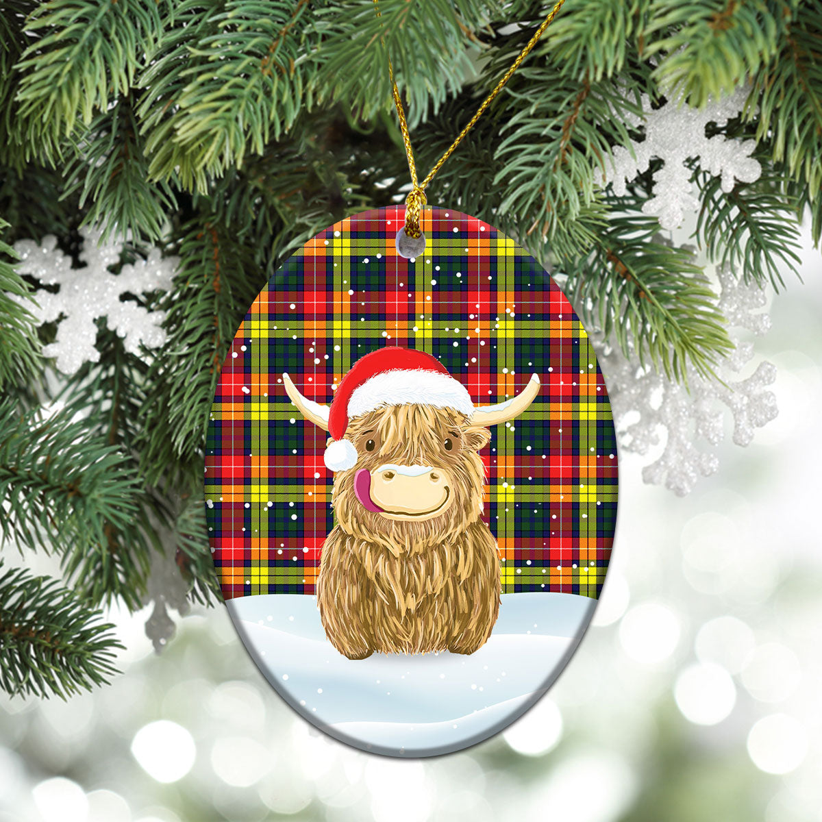Clan Dewar Tartan Christmas Ceramic Ornament Highland Cows Style CR45 Dewar Tartan Tartan Ornament   