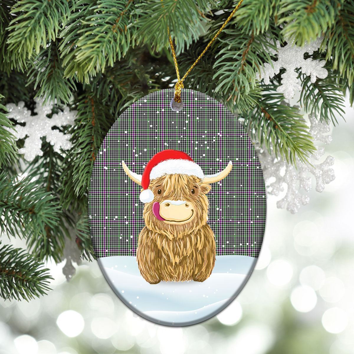 Clan Halliday Tartan Christmas Ceramic Ornament Highland Cows Style IB65 Clan Hall (Hall Tartan) Tartan Ornament   