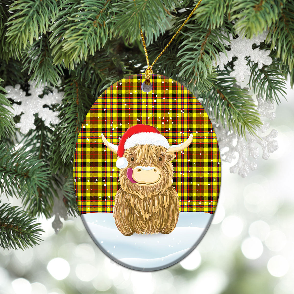 Clan Jardine Tartan Christmas Ceramic Ornament Highland Cows Style FS70 Jardine Tartan Tartan Ornament   
