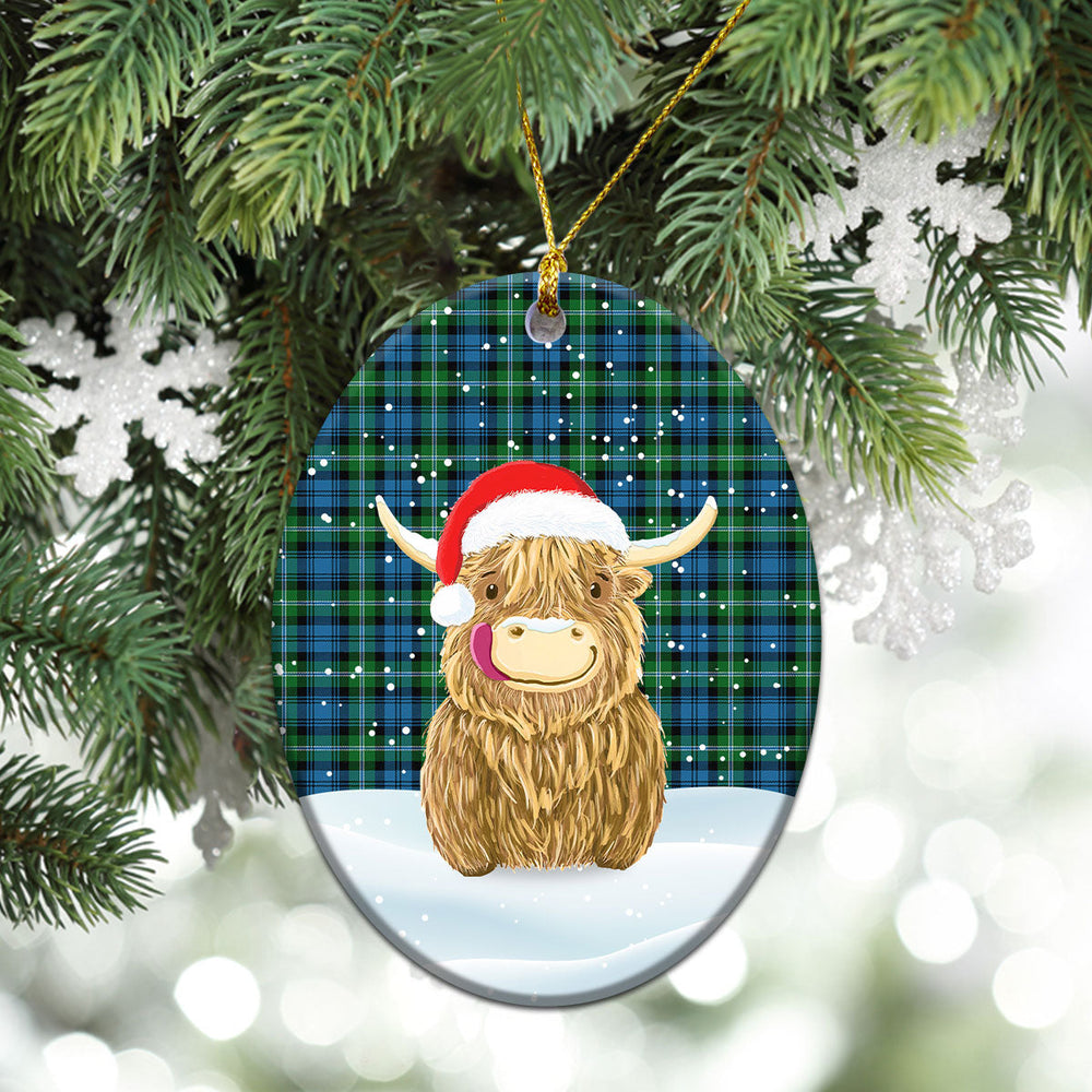 Clan Lyon Tartan Christmas Ceramic Ornament Highland Cows Style GQ43 Lyon Tartan Tartan Ornament   