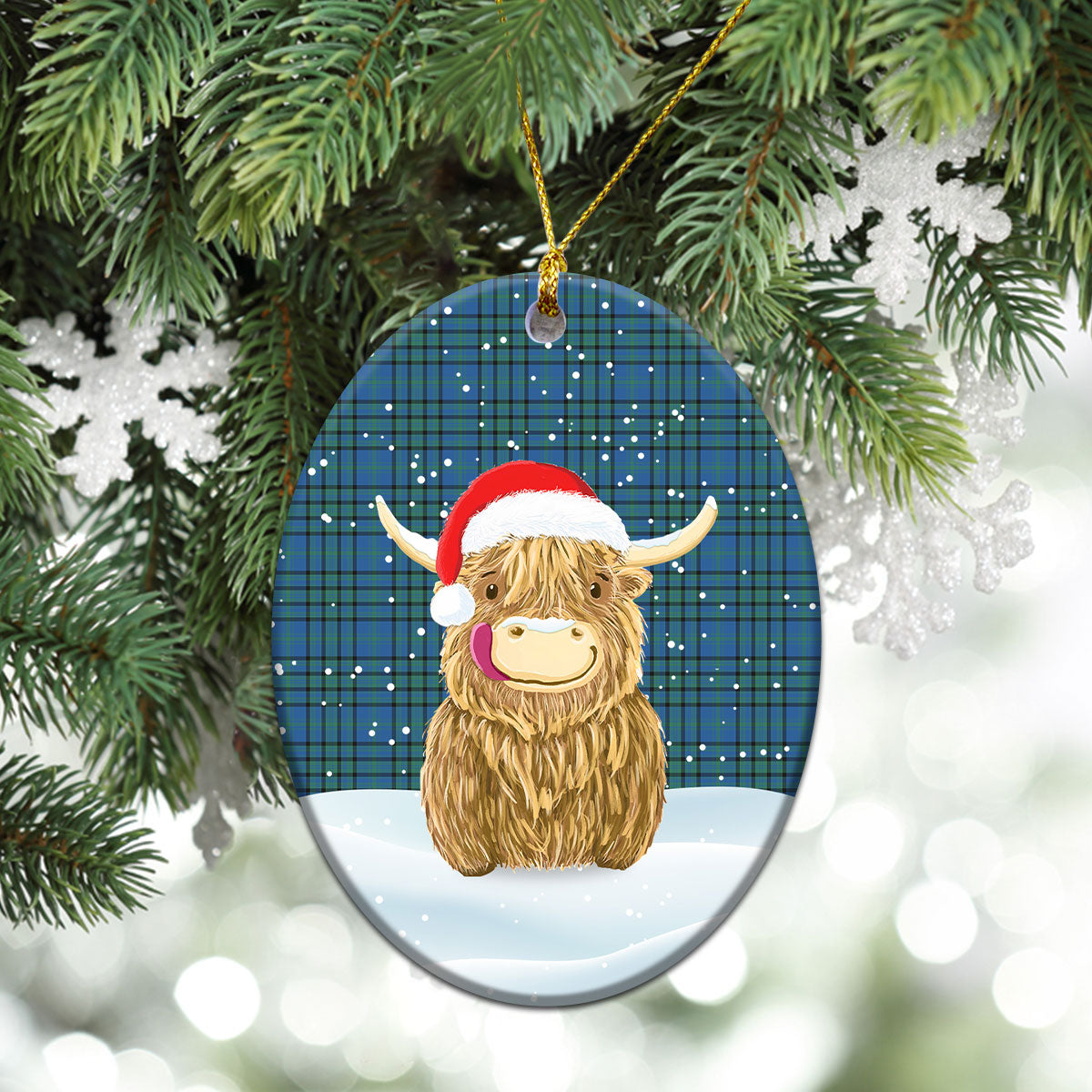 Clan Matheson Hunting Ancient Tartan Christmas Ceramic Ornament Highland Cows Style ST10 Matheson Hunting Ancient Tartan Tartan Ornament   