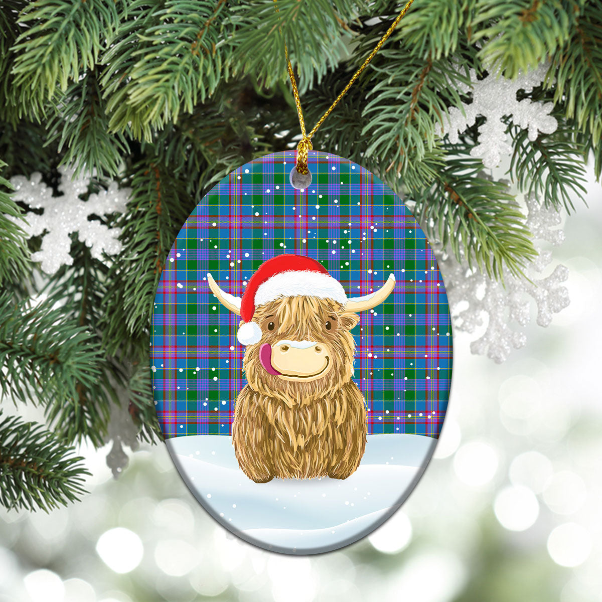 Clan Pitcairn Hunting Tartan Christmas Ceramic Ornament Highland Cows Style WT61 Pitcairn Hunting Tartan Tartan Ornament   