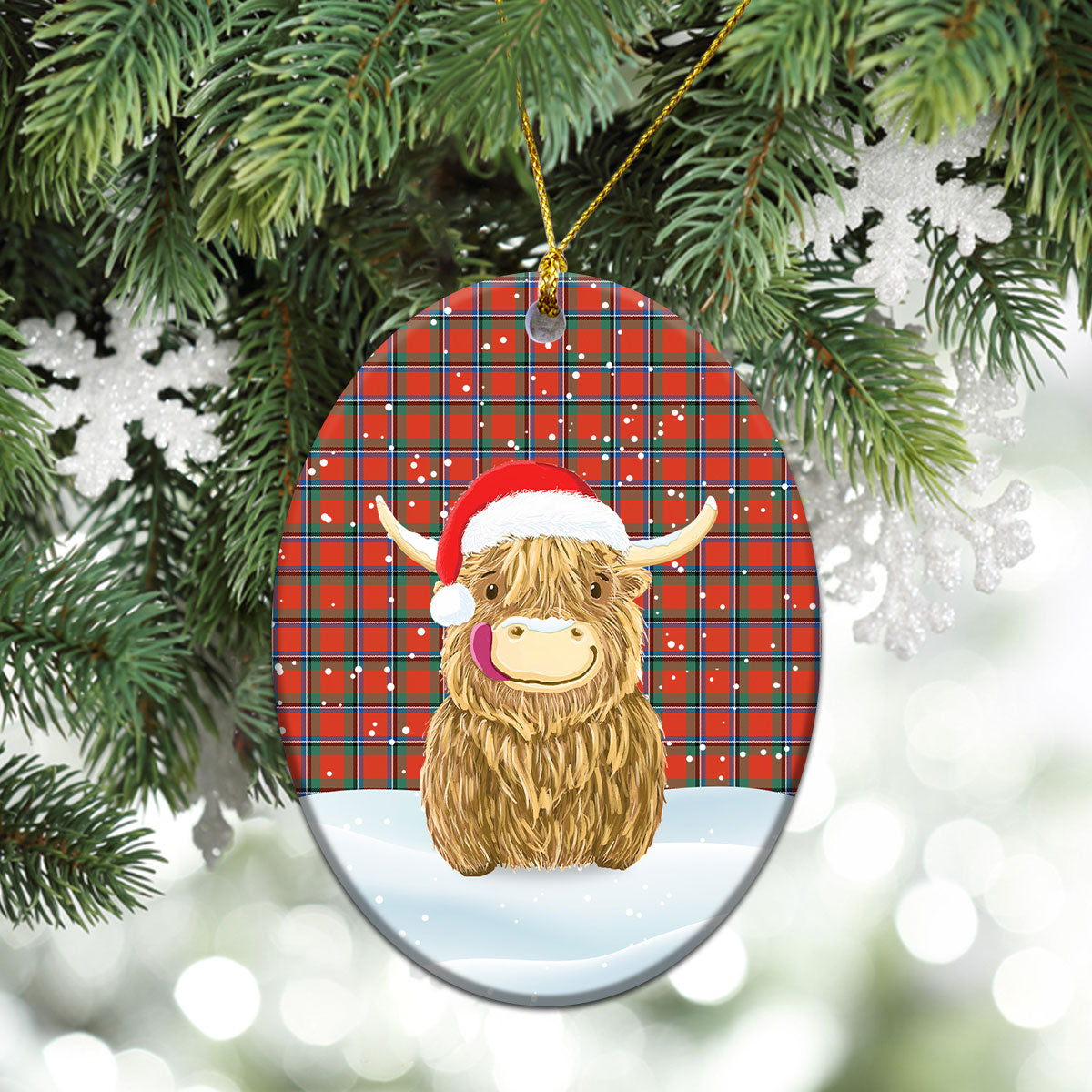Clan Sinclair Ancient Tartan Christmas Ceramic Ornament Highland Cows Style WX39 Sinclair Ancient Tartan Tartan Ornament   