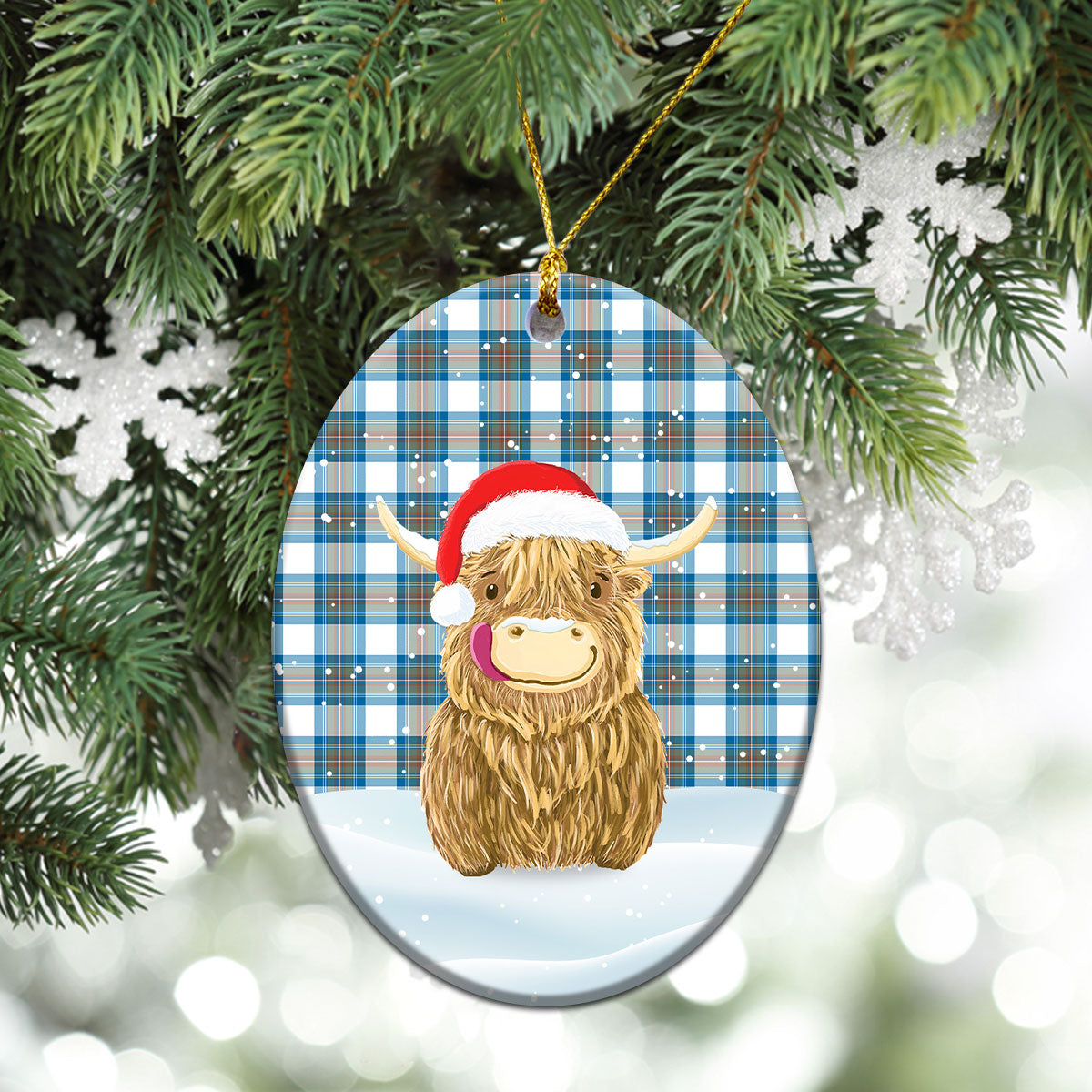 Clan Stewart Muted Blue Tartan Christmas Ceramic Ornament Highland Cows Style US37 Stewart Muted Blue Tartan Tartan Ornament   