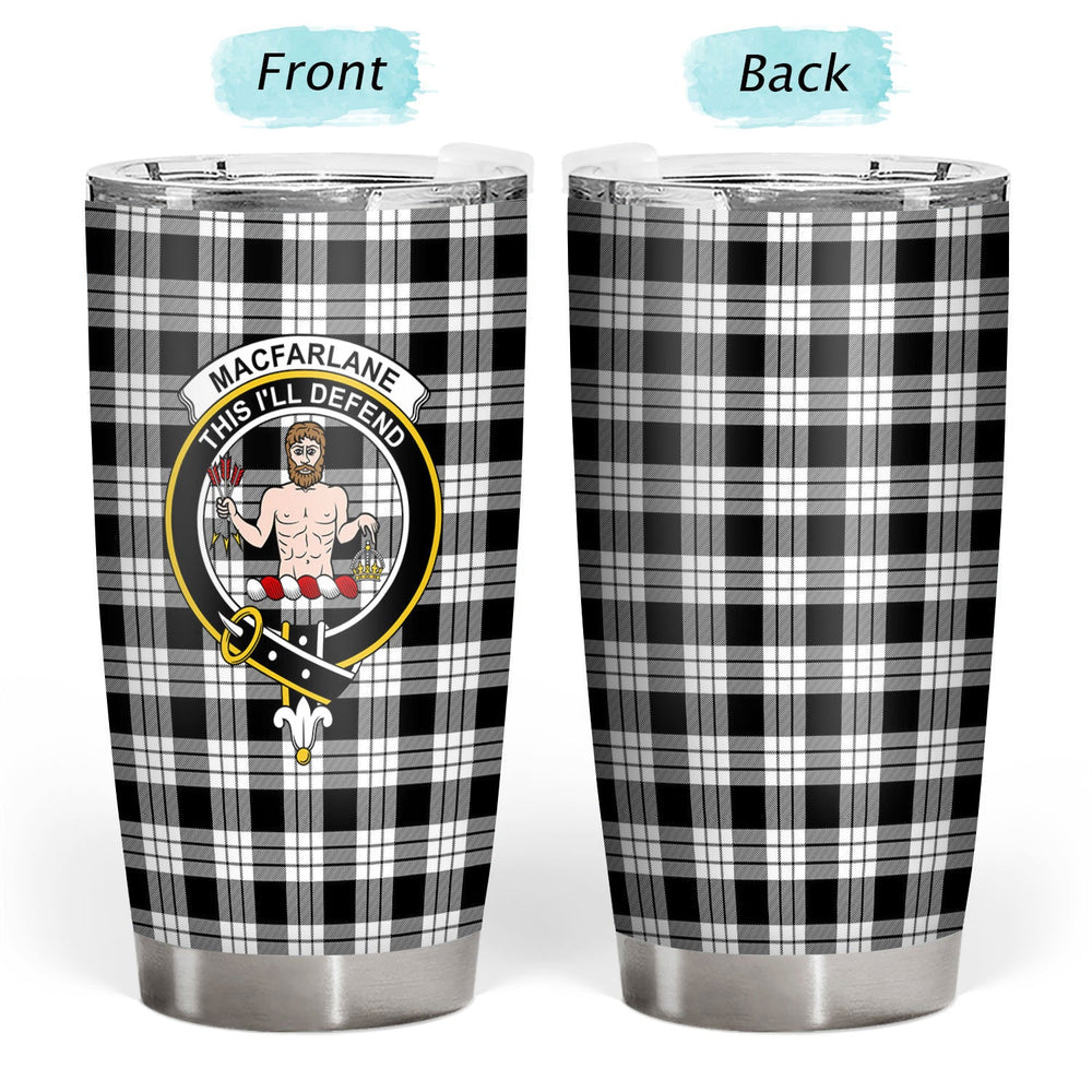 Clan MacFarlane Black _ White Tartan Crest Tumbler GK44 Clan MacFarlane Tartan Today   