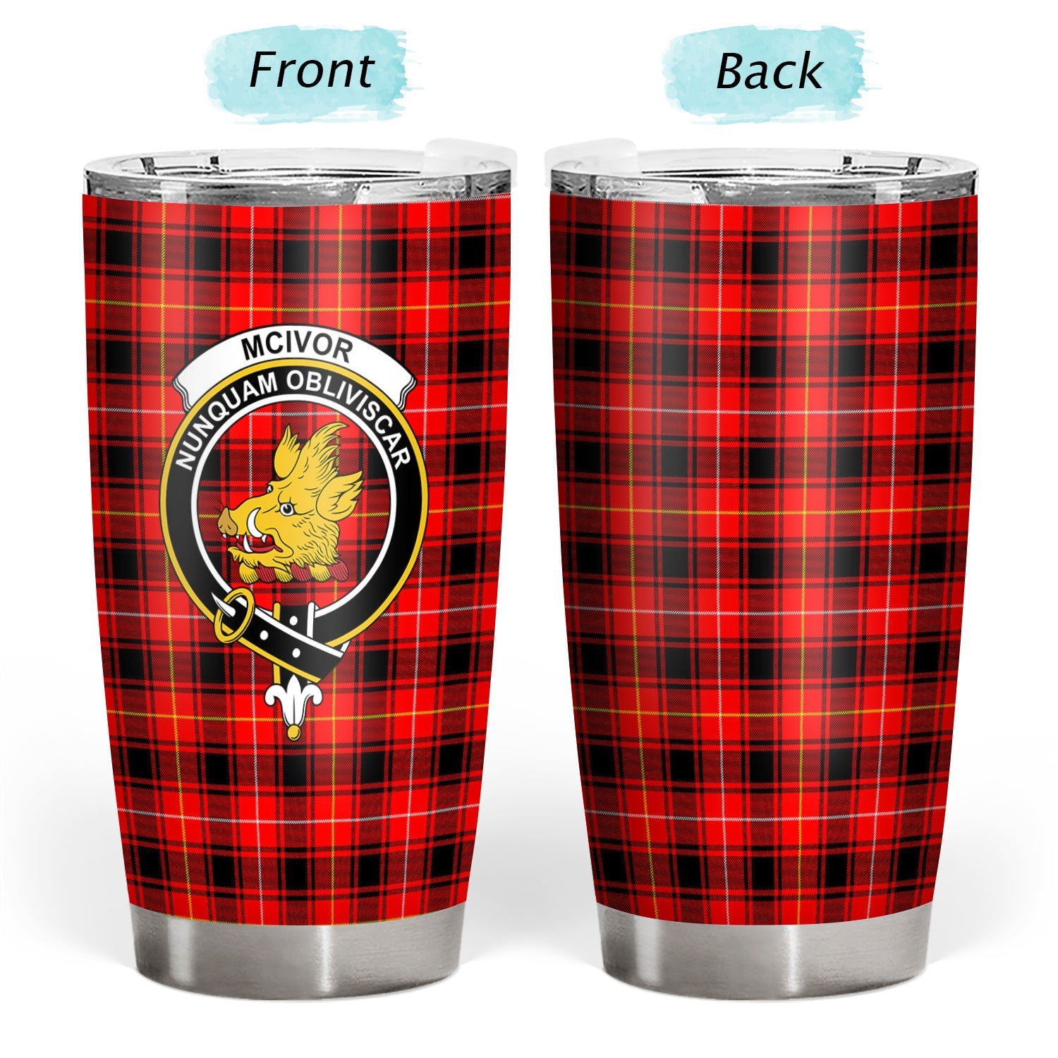 Clan McIvor Tartan Crest Tumbler UB74 Clan Hall Tartan Today   